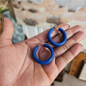 Vintage Matte Blue Simple Hoop Fashion Earrings.